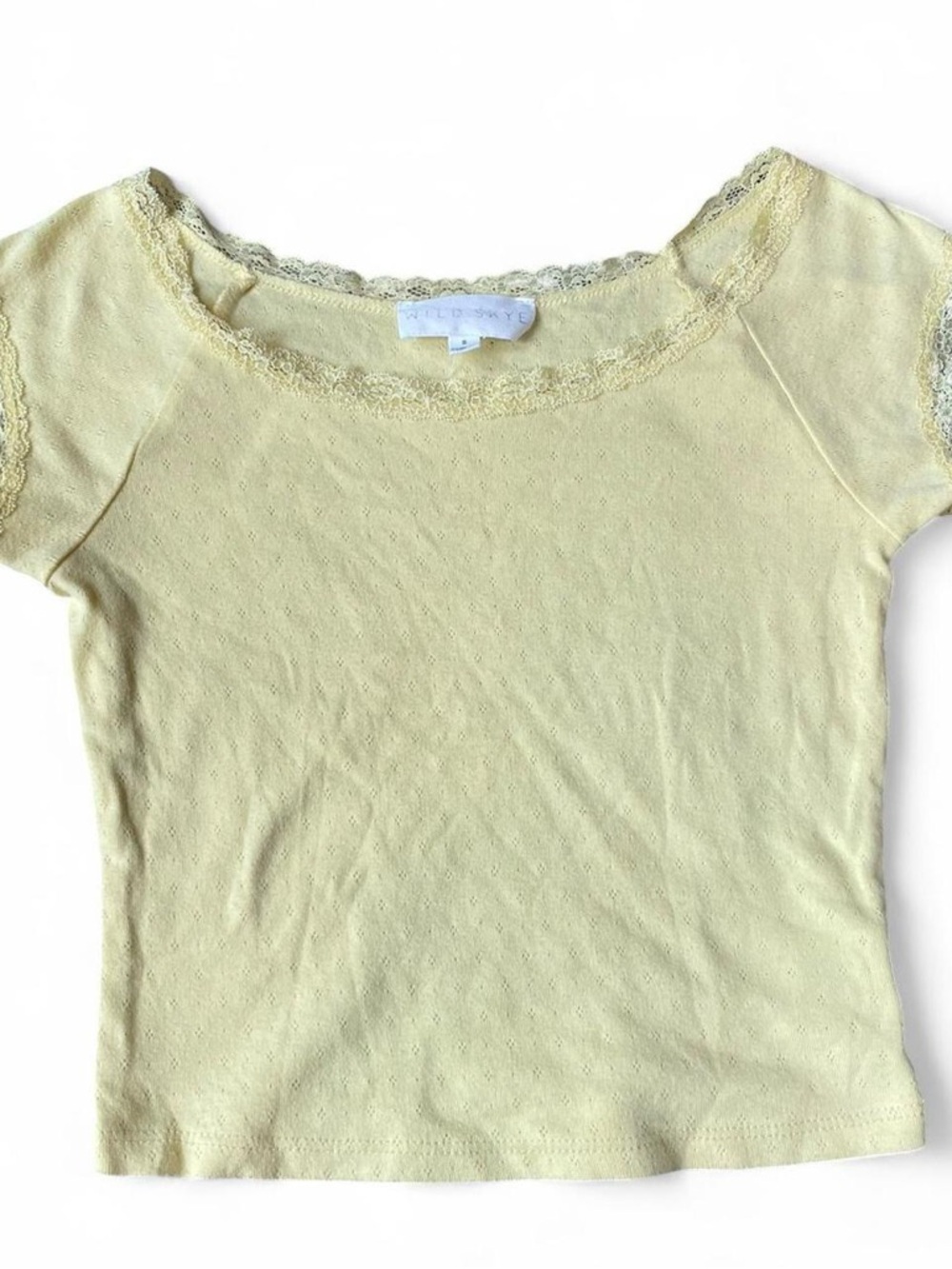 Wild Skye Yellow Lace-Trim Scoop Neck Tee